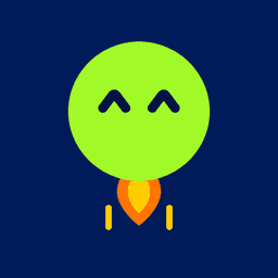 @launch logo: a lime Dot with happy eyes lifting off